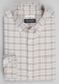 Men's Jos. A Bank Tailored Fit Medium Check Button-Down Collar Flannel Casual Shirt at Jos. A. Bank, Camel/Tan