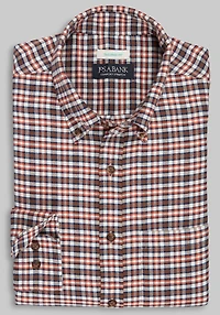Men's Jos. A. Bank Tailored Fit Medium Plaid Button-Down Collar Flannel Casual Shirt at Jos. A. Bank, Brown