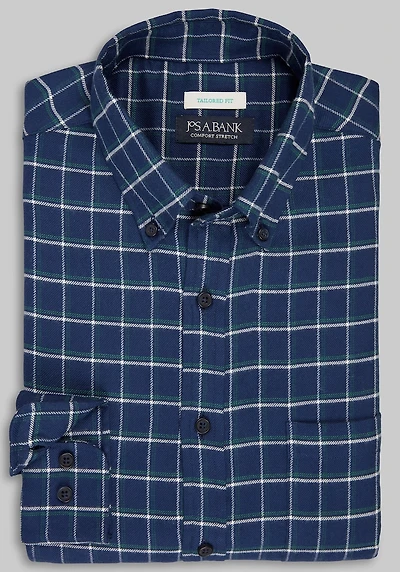 Men's Jos. A. Bank Tailored Fit Bold Check Flannel Casual Shirt at Jos. A. Bank, Blue/Navy