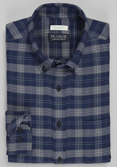 Men's Jos. A Bank Tailored Fit Plaid Button-Down Collar Flannel Casual Shirt at Jos. A. Bank, Blue/Navy