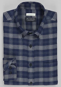 Men's Jos. A Bank Tailored Fit Plaid Button-Down Collar Flannel Casual Shirt at Jos. A. Bank, Blue/Navy