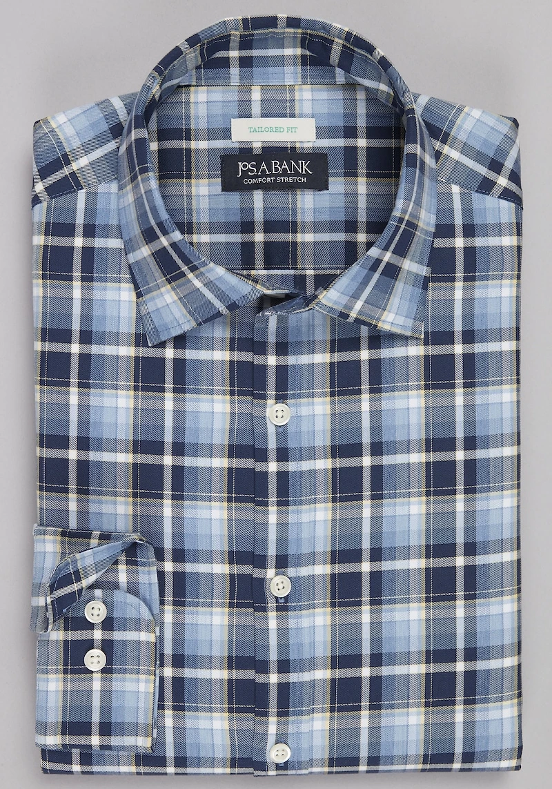 Men's Big & Tall Jos A. Bank Comfort Stretch Tailored Fit Check Casual Shirt at Jos. A. Bank, Blue,