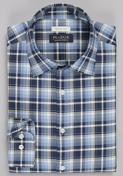 Men's Big & Tall Jos A. Bank Comfort Stretch Tailored Fit Check Casual Shirt at Jos. A. Bank, Blue,