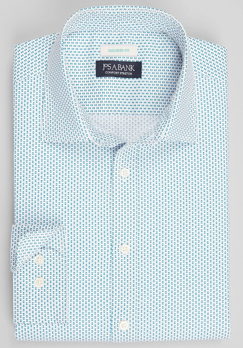 Men's Jos. A. Bank Tailored Fit Stacked Boxes Casual Shirt at Jos. A. Bank, Multi/Teal