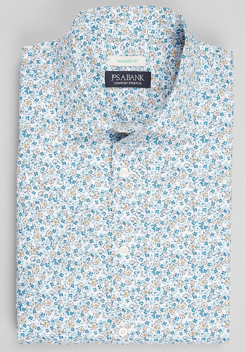 Men's Jos. A. Bank Tailored Fit Poppy Floral Short Sleeve Casual Shirt at Jos. A. Bank, Multi/Teal