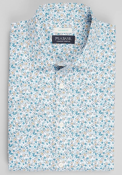Men's Jos. A. Bank Tailored Fit Poppy Floral Short Sleeve Casual Shirt at Jos. A. Bank, Multi/Teal