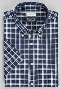 Men's Jos. A. Bank Tailored Fit Bold Plaid Short Sleeve Casual Shirt at Jos. A. Bank, Blue/Navy