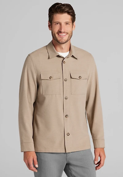 Men's Jos. A. Bank Tailored Fit Tech Flannel Shirt Jacket at Jos. A. Bank, Camel/Tan