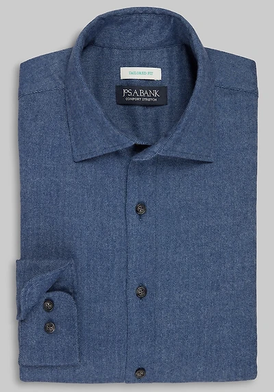 Men's Jos. A. Bank Tailored Fit Herringbone Flannel Casual Shirt at Jos. A. Bank, Blue/Navy