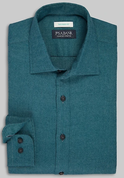 Men's Jos. A. Bank Tailored Fit Herringbone Flannel Casual Shirt at Jos. A. Bank, Green
