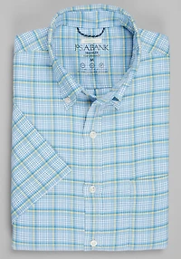 Men's Traveler® Collection Tailored Fit Geo Plaid Short Sleeve Casual Shirt at Jos. A. Bank, Blue
