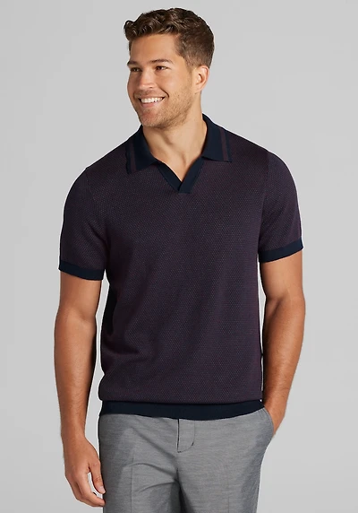 Men's Jos. A. Bank Tailored Fit Jacquard Johnny Polo Sweater at Jos. A. Bank, Burgundy/Fig/Navy
