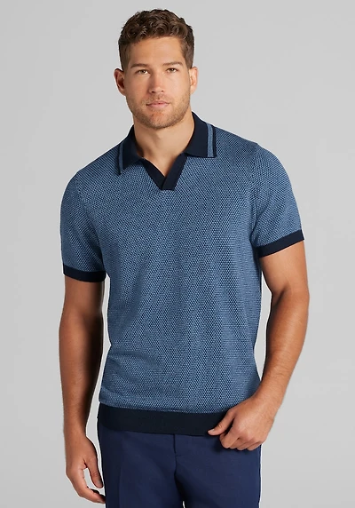 Men's Jos. A. Bank Tailored Fit Jacquard Johnny Polo Sweater at Jos. A. Bank, Blue/Navy
