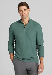 Men's Jos. A. Bank Tailored Fit Textured Button Mock Neck Sweater at Jos. A. Bank, Green/Smoke Pine Hthr, 