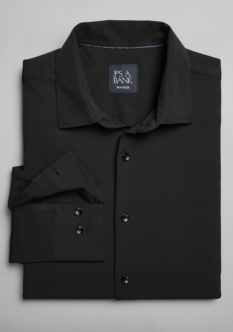 Men's Big & Tall Traveler Performance 4 Way Stretch Long Sleeve Casual Shirt - Big & Tall at Jos. A. Bank, Black