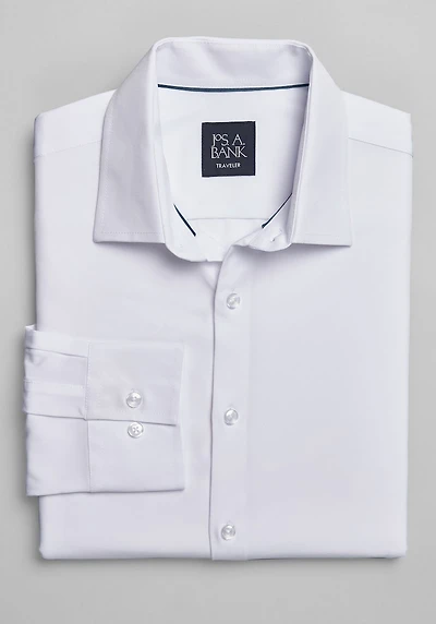 Men's Big & Tall Traveler Performance 4 Way Stretch Long Sleeve Casual Shirt - Big & Tall at Jos. A. Bank, Cream/White