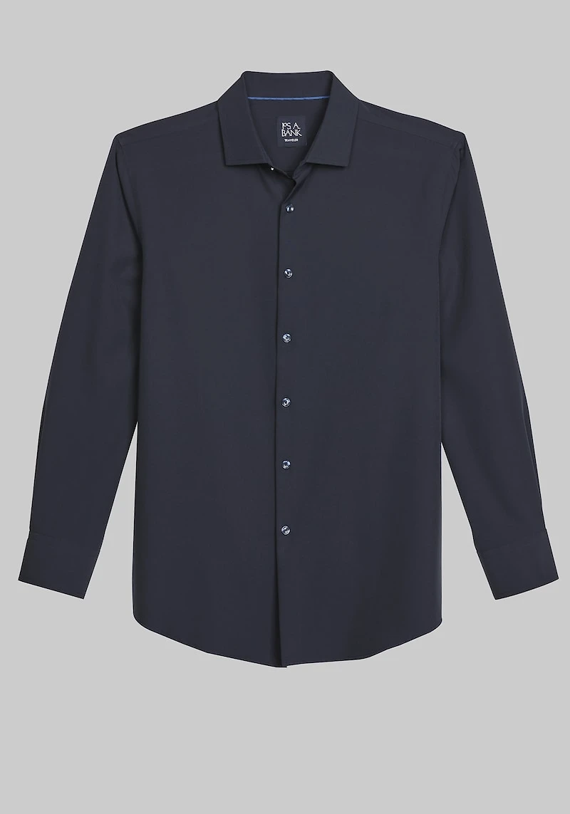 Men's Big & Tall Traveler Performance 4 Way Stretch Long Sleeve Casual Shirt - Big & Tall at Jos. A. Bank, Blue/Dark Navy