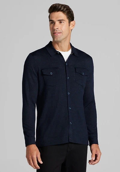 Men's Jos. A. Bank Tailored Fit Merino Wool Blend Shirt Jacket at Jos. A. Bank, Blue/Navy