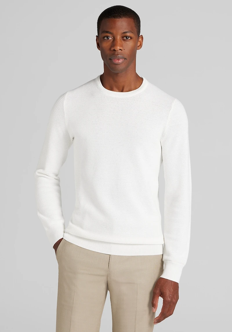Men's Big & Tall Jos. A. Bank Tailored Fit Textured Sweater at Jos. A. Bank, Bright White/Cream/White