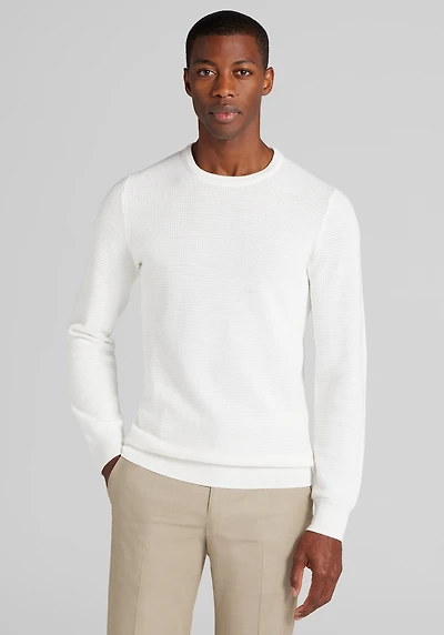 Men's Big & Tall Jos. A. Bank Tailored Fit Textured Sweater at Jos. A. Bank, Bright White/Cream/White