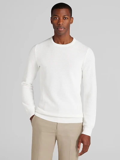 Men's Tailored Fit Textured Crew Neck Sweater at Jos. A. Bank, Bright White/Cream/White