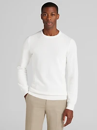 Men's Tailored Fit Textured Crew Neck Sweater at Jos. A. Bank, Bright White/Cream/White