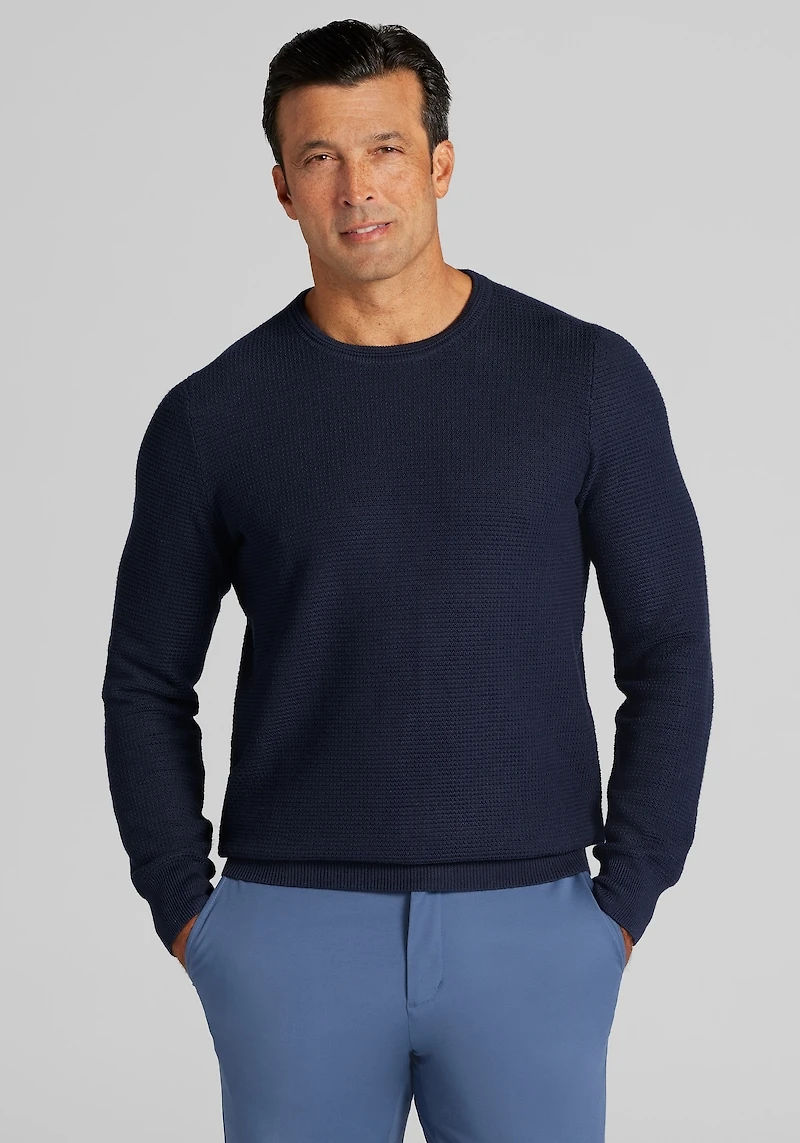 Men's Jos. A. Bank Tailored Fit Textured Sweater at Jos. A. Bank, Blue/Navy Blazer