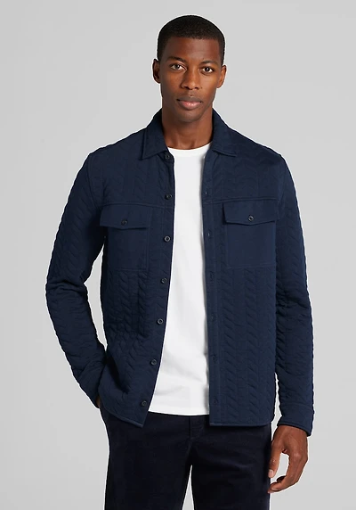 Men's Jos. A. Bank Tailored Fit Quilted Jacquard Shirt Jacket at Jos. A. Bank, Blue/Navy Blazer