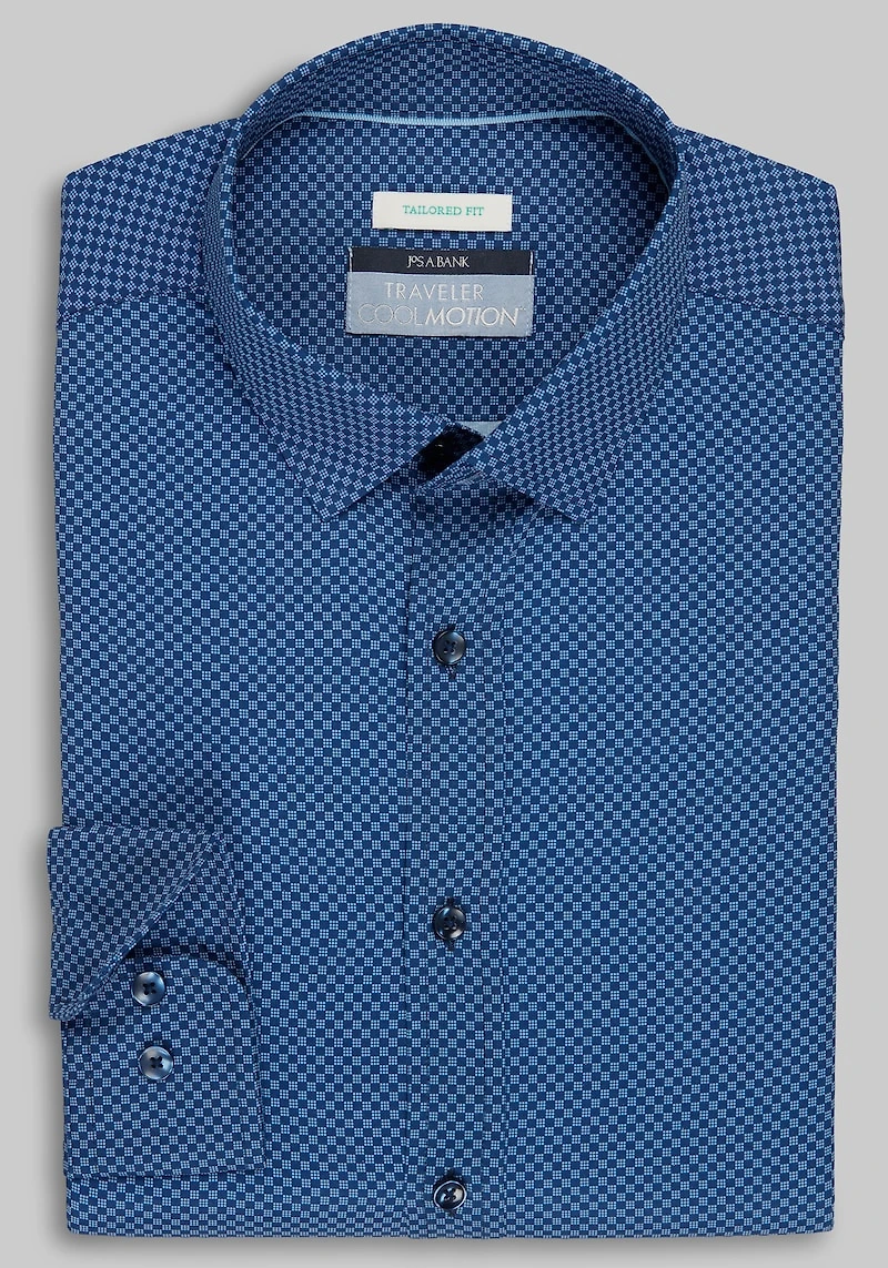 Men's Traveler Collection Tailored Fit Dot Box 4-Way Stretch Casual Shirt at Jos. A. Bank, Blue/Navy