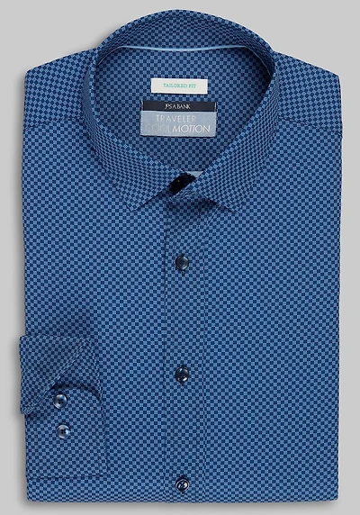 Men's Traveler Collection Tailored Fit Dot Box 4-Way Stretch Casual Shirt at Jos. A. Bank, Blue/Navy