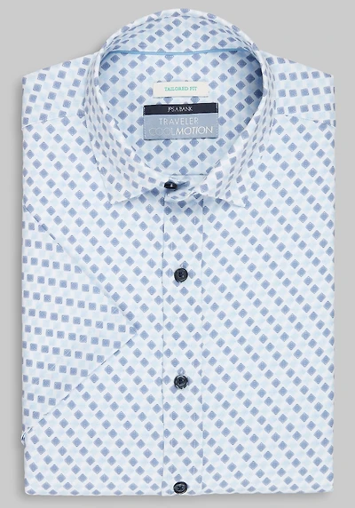 Men's Traveler Collection Tailored Fit Diamond 4-Way Stretch Short Sleeve Casual Shirt at Jos. A. Bank, Light Blue