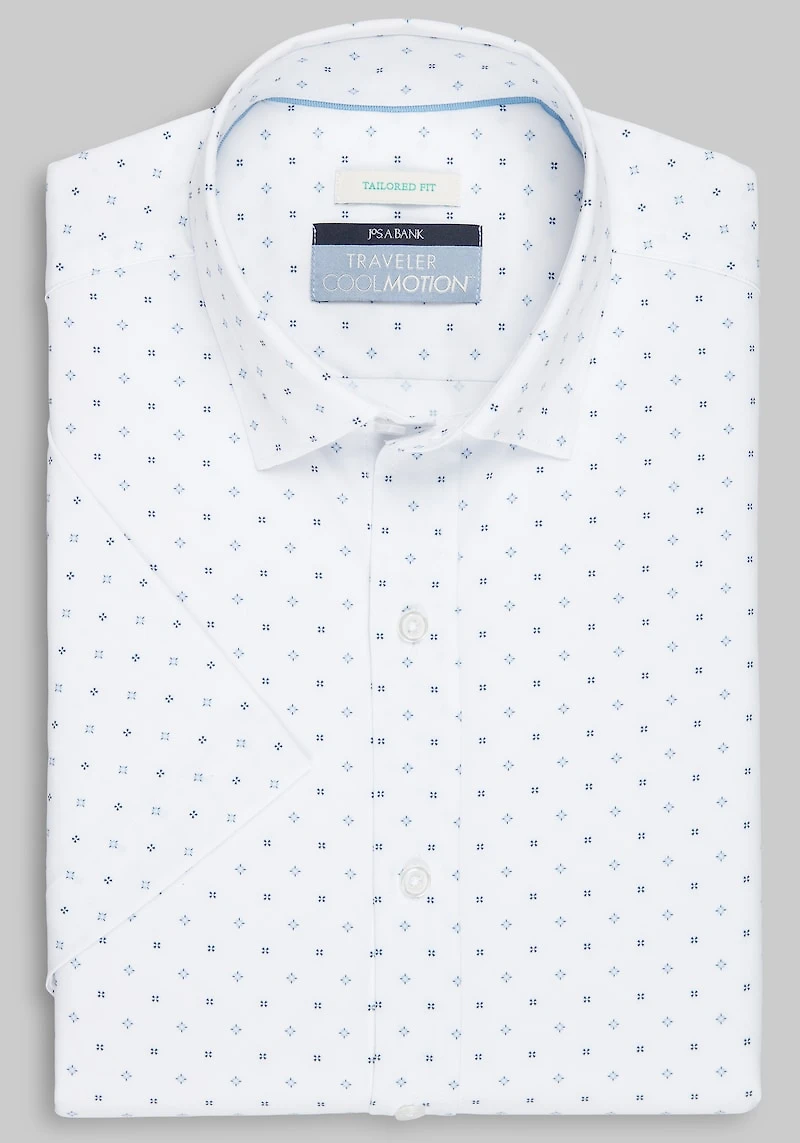 Men's Traveler Collection Tailored Fit Multi Shape 4-Way Stretch Short Sleeve Casual Shirt at Jos. A. Bank, Cream/White