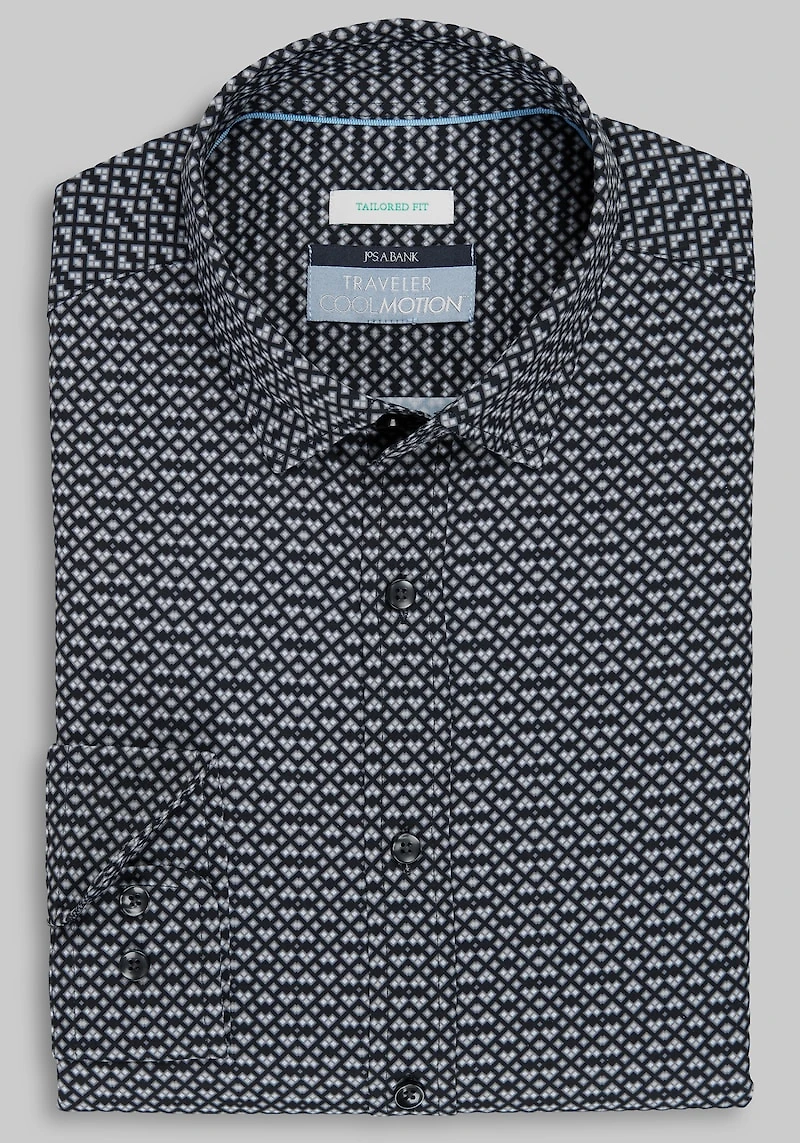 Men's Traveler Collection Tailored Fit Wavy Box 4-Way Stretch Casual Shirt at Jos. A. Bank, Black