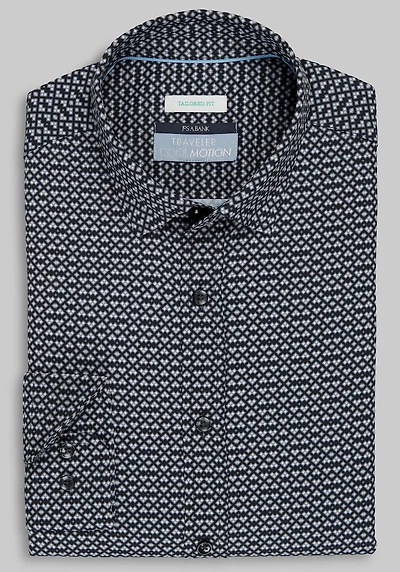 Men's Traveler Collection Tailored Fit Wavy Box 4-Way Stretch Casual Shirt at Jos. A. Bank, Black