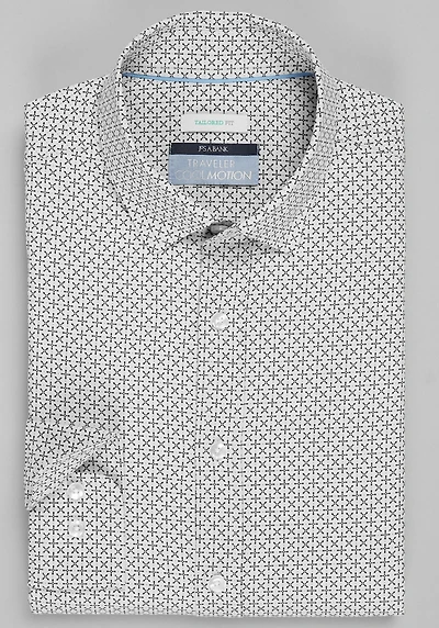 Men's Traveler Collection Tailored Fit Grid 4-Way Stretch Casual Shirt at Jos. A. Bank, Cream/White