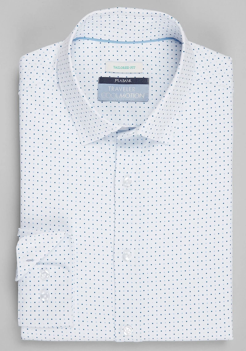 Men's Traveler Collection Tailored Fit Polka Dot 4-Way Stretch Casual Shirt at Jos. A. Bank, Cream/White