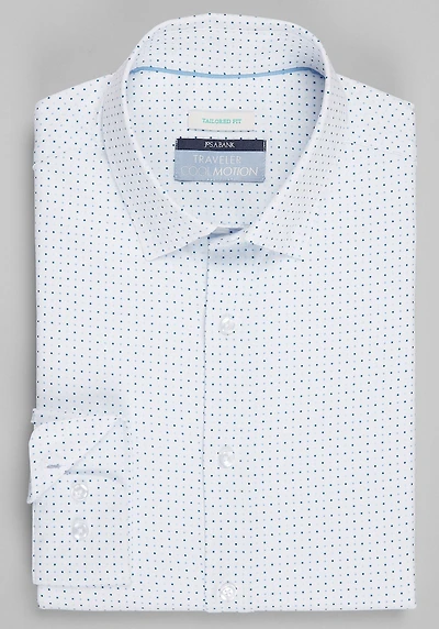 Men's Traveler Collection Tailored Fit Polka Dot 4-Way Stretch Casual Shirt at Jos. A. Bank, Cream/White