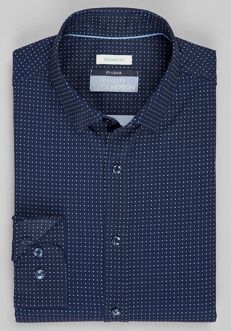 Men's Traveler Collection Tailored Fit Polka Dot 4-Way Stretch Casual Shirt at Jos. A. Bank, Blue/Navy