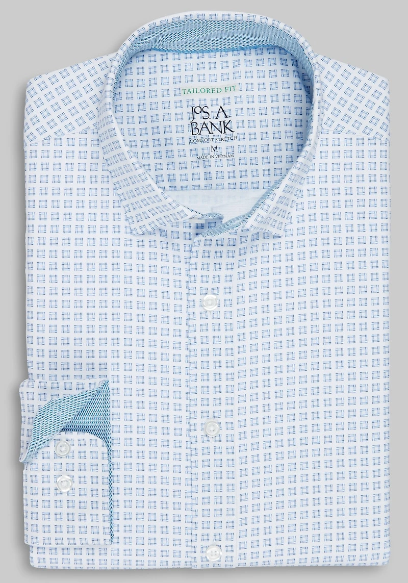 Men's Traveler Collection Tailored Fit Stitch Box 4-Way Stretch Hybrid Casual Shirt at Jos. A. Bank, Cream/White