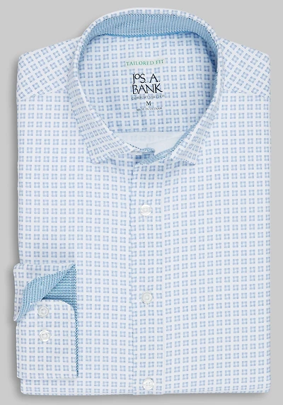 Men's Traveler Collection Tailored Fit Stitch Box 4-Way Stretch Hybrid Casual Shirt at Jos. A. Bank, Cream/White