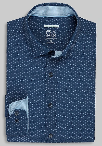 Men's Traveler Collection Tailored Fit Diamond 4-Way Stretch Hybrid Casual Shirt at Jos. A. Bank, Dark Blue