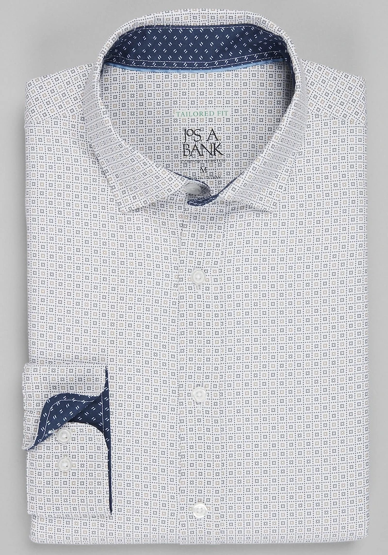 Men's Traveler Collection Tailored Fit Box Dot 4-Way Stretch Hybrid Casual Shirt at Jos. A. Bank, Tan