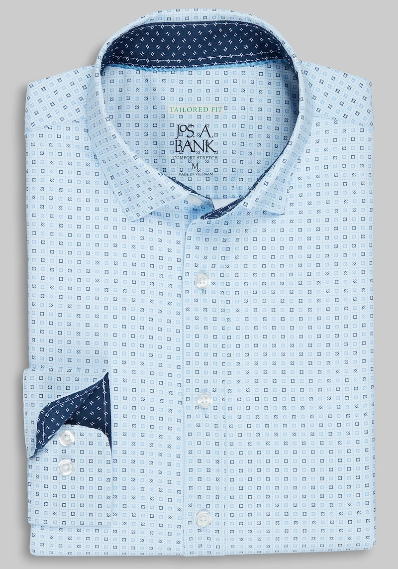 Men's Traveler Collection Tailored Fit Box Dot 4-Way Stretch Hybrid Casual Shirt at Jos. A. Bank, Light Blue
