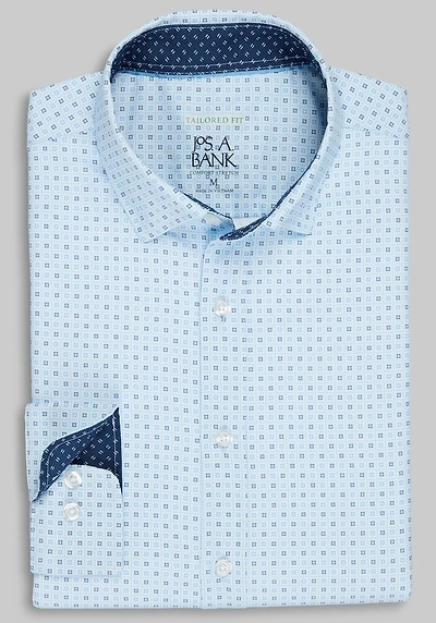 Men's Traveler Collection Tailored Fit Box Dot 4-Way Stretch Hybrid Casual Shirt at Jos. A. Bank, Light Blue