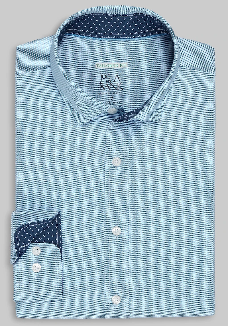 Men's Traveler Collection Tailored Fit Angled Print 4-Way Stretch Hybrid Casual Shirt at Jos. A. Bank, Blue