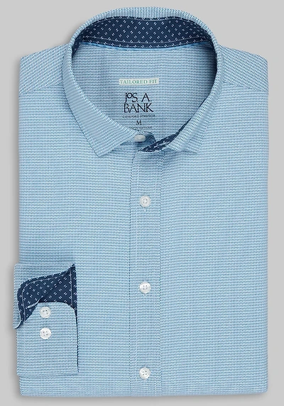 Men's Traveler Collection Tailored Fit Angled Print 4-Way Stretch Hybrid Casual Shirt at Jos. A. Bank, Blue
