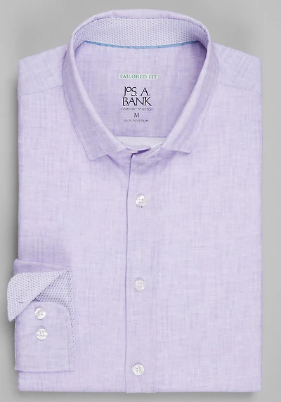Men's Traveler® Collection Tailored Fit Crosshatch Hybrid Casual Shirt at Jos. A. Bank, Light Purple