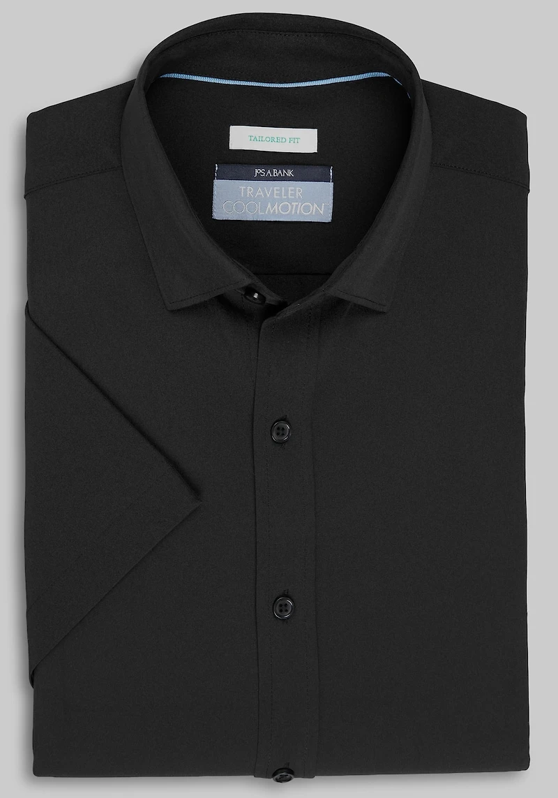 Men's Traveler Collection Tailored Fit Solid 4-Way Stretch Short Sleeve Casual Shirt at Jos. A. Bank, Black