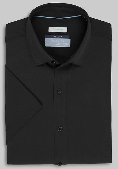 Men's Traveler Collection Tailored Fit Solid 4-Way Stretch Short Sleeve Casual Shirt at Jos. A. Bank, Black