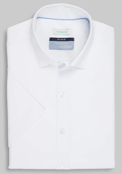 Men's Traveler Collection Tailored Fit Solid 4-Way Stretch Short Sleeve Casual Shirt at Jos. A. Bank, Cream/White